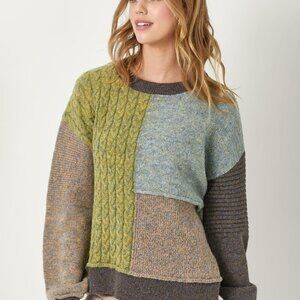 MYSTREE COLOR BLOCK MIXED WEAVE PULLOVER SWEATER